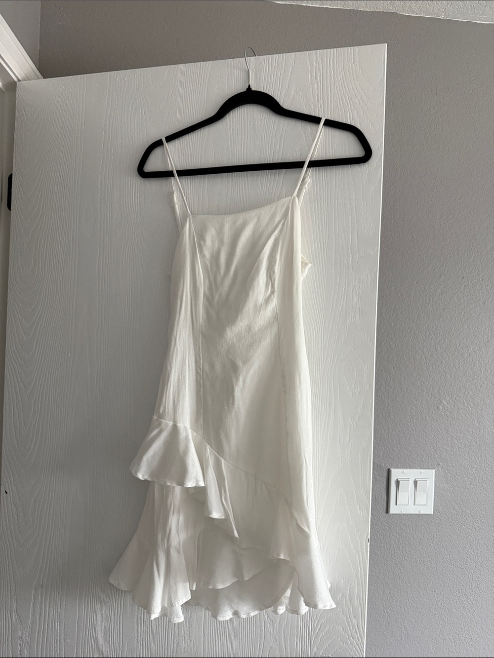 White Asymmetric Ruffle Midi Slip Dress